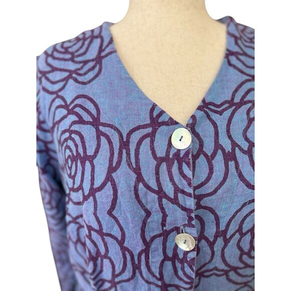 Flax 100% Linen Women's Floral Shirt Relaxed Jacket Pockets Size Medium Casual - Picture 5 of 8